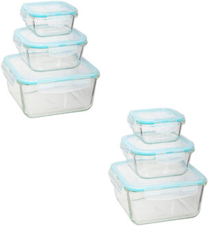 5five Vershoudbakjes met deksel - glas - set 6x stuks - 330/800/2220 ml