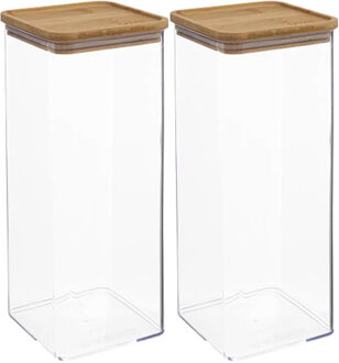 5five Voedsel bewaren keuken voorraadpot - 2x - kunststof/bamboe - 2000 ml