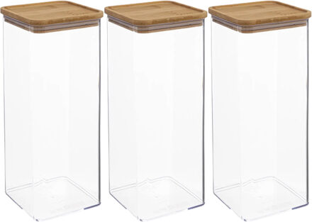 5five Voedsel bewaren keuken voorraadpot - 3x stuks - kunststof/bamboe - 2000 ml