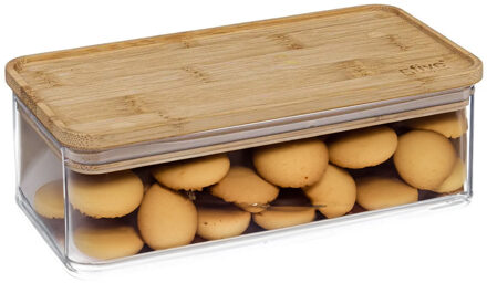 5five Voedsel bewaren keuken voorraadpot - 4x stuks - kunststof/bamboe - 1000 ml - 20 x 10 x 7 cm