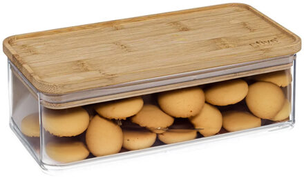 5five Voedsel bewaren keuken voorraadpot - kunststof/bamboe - 1000 ml - 20 x 10 x 7 cm