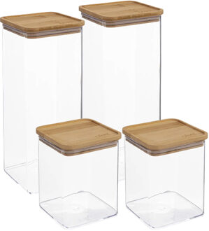 5five Voedsel bewaren keuken voorraadpotten set 4x stuks - kunststof/bamboe