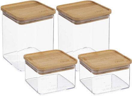 5five Voedsel bewaren keuken voorraadpotten set 4x stuks - kunststof/bamboe