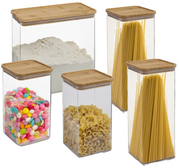 5five Voedsel bewaren keuken voorraadpotten set 5x stuks - kunststof/bamboe