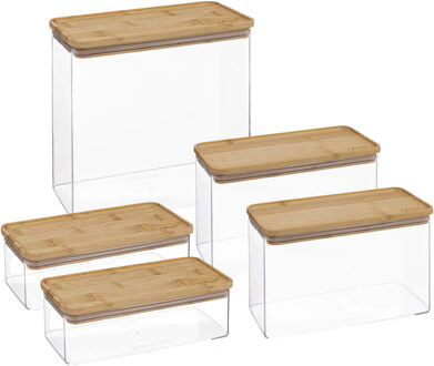 5five Voedsel bewaren keuken voorraadpotten set 5x stuks - kunststof/bamboe