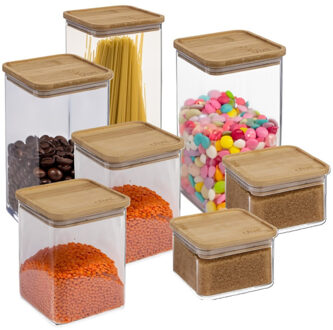 5five Voedsel bewaren keuken voorraadpotten set 7x stuks - kunststof/bamboe