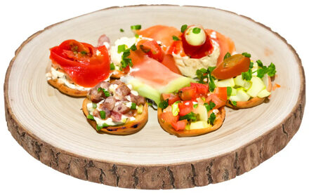 5five Voedsel/hapjes serveer plank- boomschijf - met schors - Dia 28 cm - rond - plateau