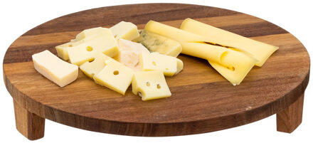 5five Voedsel/hapjes serveer plank op pootjes - D30 cm - rond - Acacia hout