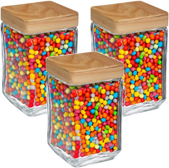 5five voedsel/spullen voorraadpot - 3x stuks - Glas en houten deksel - 1250 ml - luchtdichte sluitin