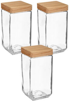 5five voedsel/spullen voorraadpot - 3x stuks - Glas en houten deksel - 2000 ml - luchtdichte sluitin