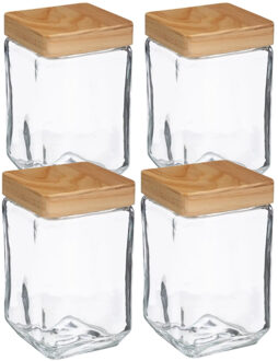 5five voedsel/spullen voorraadpot - 4x stuks - Glas en houten deksel - 1250 ml - luchtdichte sluitin