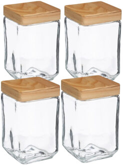 5five voedsel/spullen voorraadpot - 4x stuks - Glas en houten deksel - 1700 ml - luchtdichte sluitin