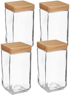 5five voedsel/spullen voorraadpot - 4x stuks - Glas en houten deksel - 2000 ml - luchtdichte sluitin