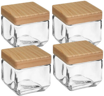 5five voedsel/spullen voorraadpot - 4x stuks - Glas en houten deksel - 850 ml - luchtdichte sluiting