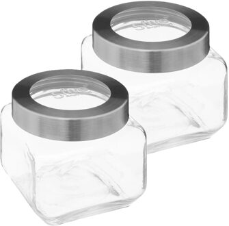 5five voedsel voorraadpot MIRO met draaideksel - 2x - glas - 0.8L - 11 x 11 cm - weckpot