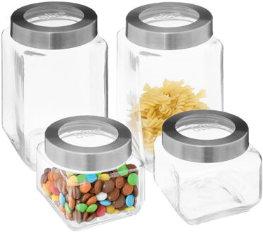 5five voedsel voorraadpotten MIRO met draaideksel - 4x - glas - 0.8L en 1.6L - weckpotten