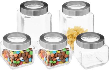 5five voedsel voorraadpotten MIRO met draaideksel - 5x - glas - 0.8L en 1.6L - weckpotten