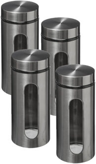 5five Voorraadbus - 4x - 1,25L - RVS - met deksel - voorraadpot - 1250 ml - luchtdicht