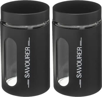 5five Voorraadbus/voorraadpot - 2x - 0,9L - RVS - met deksel - zwart