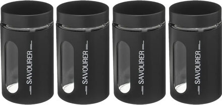 5five Voorraadbus/voorraadpot - 4x - 0,9L - RVS - met deksel - zwart