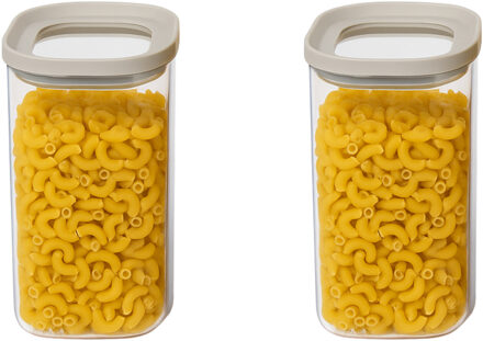5five Voorraadpot - 2x - keuken/voedsel - glas - 1000 ml - luchtdichte deksel - transparant/beige