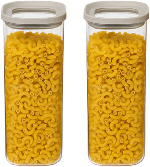 5five Voorraadpot - 2x - keuken/voedsel - glas - 1600 ml - luchtdichte deksel - transparant/beige