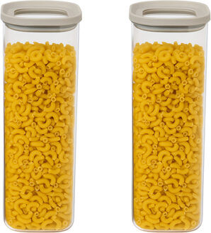 5five Voorraadpot - 2x - keuken/voedsel - glas - 2000 ml - luchtdichte deksel - transparant/beige