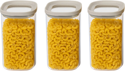 5five Voorraadpot - 3x - keuken/voedsel - glas - 1000 ml - luchtdichte deksel - transparant/beige