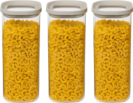 5five Voorraadpot - 3x - keuken/voedsel - glas - 1600 ml - luchtdichte deksel - transparant/beige