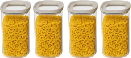 5five Voorraadpot - 4x - keuken/voedsel - glas - 1000 ml - luchtdichte deksel - transparant/beige