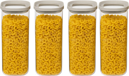 5five Voorraadpot - 4x - keuken/voedsel - glas - 1600 ml - luchtdichte deksel - transparant/beige