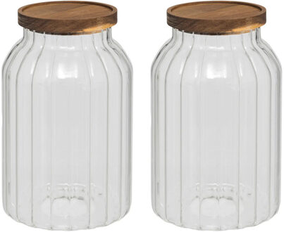 5five voorraadpot Acacia hout - 2x - glas - 3L - 14 x 23 cm - voorraadpotten - Voedsel/snoep/koekjes