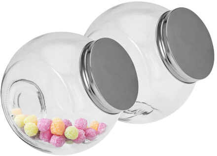 5five Voorraadpot met deksel - 2x - glas - 16 x 16 cm - 1,5L - snoeppot - voedsel bewaren