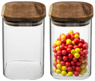 5five Voorraadpot voedsel - 2x - glas met acacia houten deksel - 900 ml - luchtdichte deksel