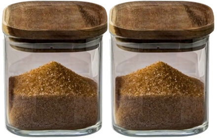 5five Voorraadpot voedsel - 2x stuks - glas met acacia houten deksel - 600 ml - luchtdichte deksel