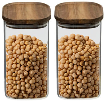 5five Voorraadpot voedsel - 3x - glas met acacia houten deksel - 1600 ml - luchtdichte deksel