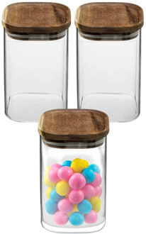 5five Voorraadpot voedsel - 3x stuks - glas met acacia houten deksel - 900 ml - luchtdichte deksel