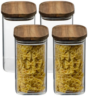 5five Voorraadpot voedsel - 4x - glas met acacia houten deksel - 1600 ml - luchtdichte deksel