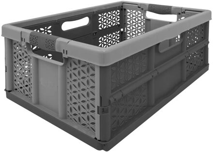 5five Vouwkrat/boodschappenkrat met hendels - 32 liter - zwart/grijs - kunststof - 48 x 35 x 24 cm