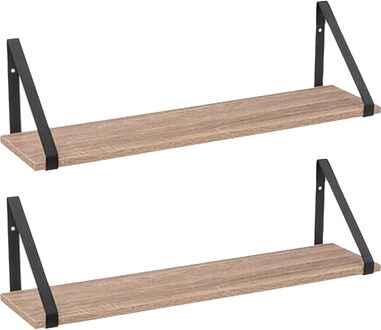 5five Wandplankje Aliaj?- 2x - zwart/beige - metaal/hout - 58 x 16 x 15 cm