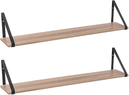 5five Wandplankje Aliaj - 2x - zwart/bruin - metaal/hout - 78 x 16 x 15 cm