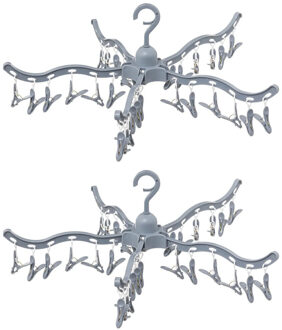 5five Wasgoed droogcarrousel/droogmolen - 2x - 30 clips/knijpers - grijs - kunststof - 62 x 17 cm