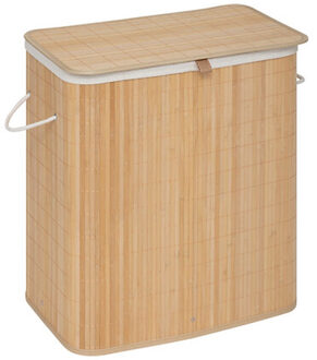 5five Wasmand dubbel compartiment - bamboe - met deksel - naturel - 52 x 32 x 63 cm - 100 liter