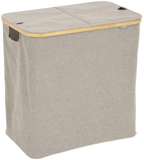 5five Wasmand dubbel compartiment - polyester - met deksel - beige - 53 x 33 x 54 cm - 80 liter