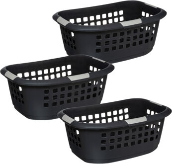 5five Wasmand extra groot - 3x - antraciet - kunststof - 51 liter - 67 x 47 x 27 cm