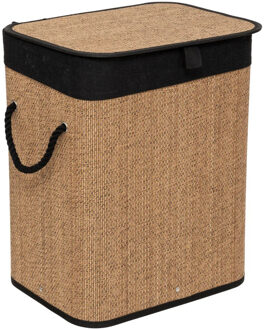 5five Wasmand met deksel - bamboe hout - 60 Liter- naturel zwart - 41 x 30 x 50 cm