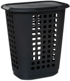 5five Wasmand met deksel - extra groot - antraciet - kunststof - 63 liter - 53 x 38 x 60 cm