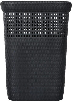 5five Wasmand met deksel Rotan - antraciet - gevlochten kunststof - 60 liter - 42 x 33 x 57 cm