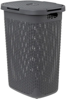 5five Wasmand met deksel Rotan - donkergrijs - gevlochten kunststof - 60 liter - 45 x 35 x 66 cm