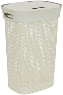 5five Wasmand met deksel Rotan - wit - gevlochten kunststof - 60 liter - 42 x 33 x 61 cm